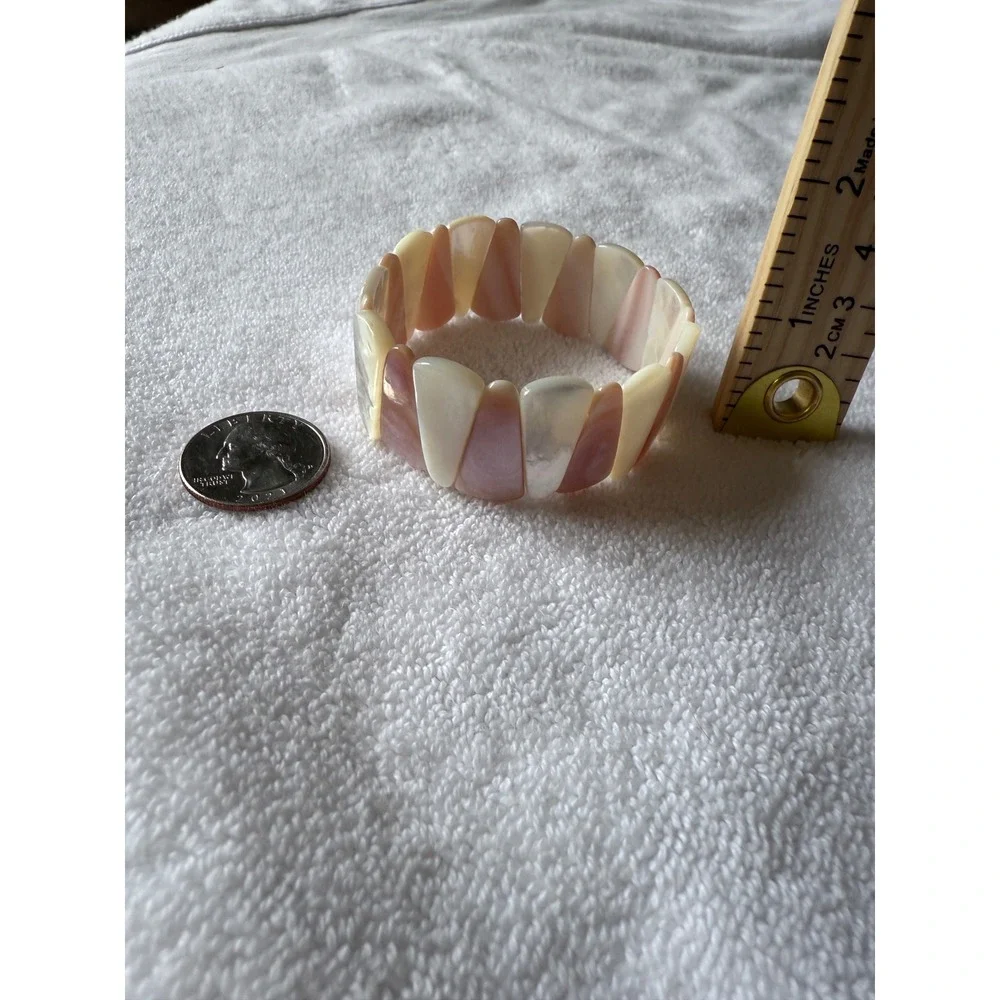 Mother of Pearl Shell Stretch Bracelet Pink Cream Iridescent Statement Boho Chic
